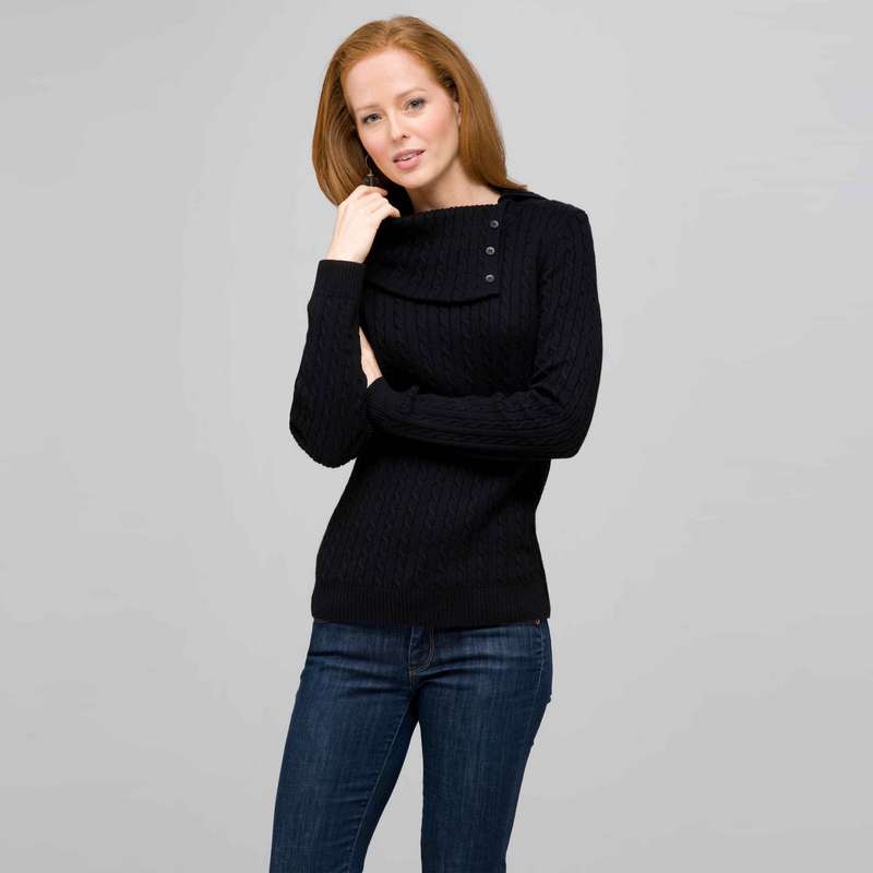 Long Sleeve Button Out Turtle Neck, Black, large image number 0